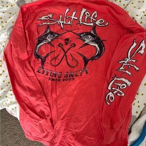 Men’s medium Crossed Bills Long Sleeve Pocket Tee salmon color